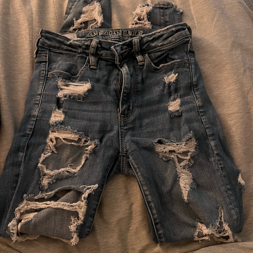 American Eagle Outfitters Womens Distressed Blue Jeans